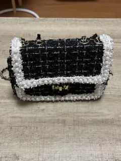 ツイード風 パール チェーンバッグ ショルダー 上品 カバン新品未使用