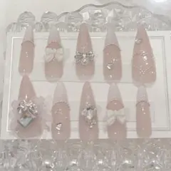 ネイルチップ　ちゅるん　ピンク　スナ系　ワンホン　フレンチガーリー 推しネイル