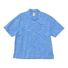 USA 古着 アロハシャツ ハワイアンシャツ シルク 開襟 ブルー ジャガード