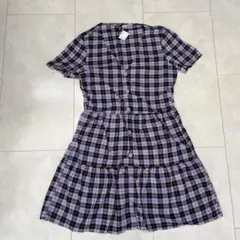 H&M 紫チェック　半袖ワンピース