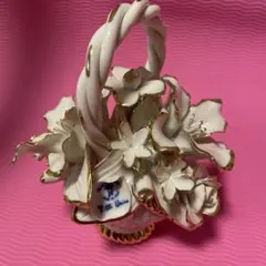 <美品>花かご型陶器装飾品　made in Italy