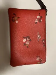 COACH フラワープリント レッドポーチ