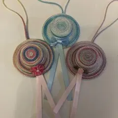 ハンドメイド ミニ麦わら帽子 ストラップ 3個セット