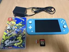 任天堂　スイッチ　ライト　ターコイズ　スプラ3 SD32GB、アダプターセット