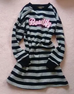 裏起毛トップス　ワンピース　ボーダー　ロゴ　部屋着