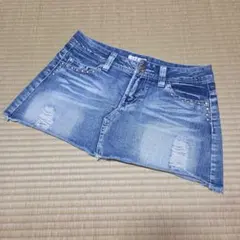 デニムブルー スタッズ付きミニスカート　古着
