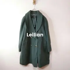 カシミヤ入　Leilian　レリアン　ダークグリーン　ロングコート　９号