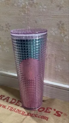 海外限定　スタバ　グラデーション　ピンク　水色　タンブラー キラキラグリッド