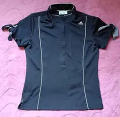 adidas ゴルフウェア ドット柄ハーフジップアップ半袖Tシャツ 黒 Sサイズ