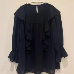 クミキョク 組曲 KUMIKYOKU ネイビー シフォンブラウス 長袖　L