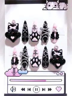 ネイルチップ 現品 地雷系 量産型 サブカル ゴテゴテ 平成女児 ピンク 黒