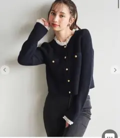 【新品】リリアンカラット　レースデザインニットカーディガン　ブラック