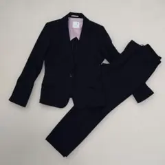 フォーマル ビジネス パンツスーツ セットアップ ネイビー ストライプ L相当