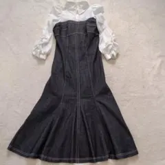 アンドクチュール　デニム切り替えマーメイドワンピース　ロング