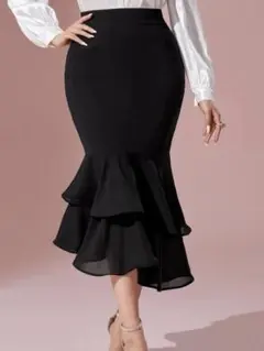 SS20 SHEIN Modely ハイウェスト マーメイドヘムスカート黒