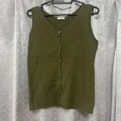 リブ編みノースリーブ Mサイズ オリーブグリーン