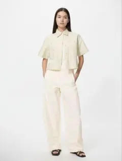 ジャージーバレルレッグパンツ XL 丈長め オフホワイト