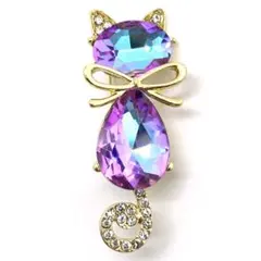 猫モチーフ ブローチ ラインストーン キラキラ 可愛い 上品 エレガント 高見え