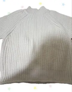 ホワイト リブ編み ハイネック セーター M