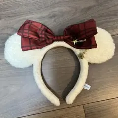 ディズニー　クリスマス　ボアカチューシャ　リルリンリン　チェックリボン
