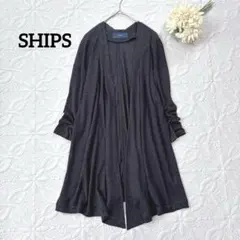 シップス　ロングカーディガン　リネン混　ネイビー　透け感　薄手　7部袖