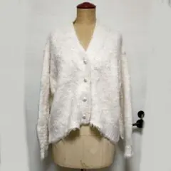 オフホワイト ニットカーディガン シャギー