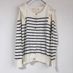 【Discoat】ニットカーディガン(М)フリル ボーダー 長袖 トップス
