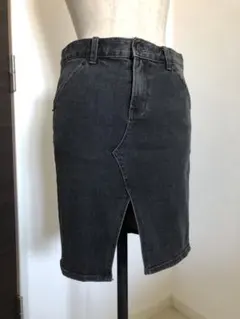 Sサイズ　ストレッチデニムスカート（ブラック）韓国製　ミドル丈