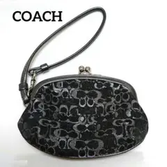 COACH がま口 コインケース 小物入れ　 ブラックシルバー ストラップつき