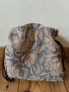 ジャガード　花柄　エアポシェット　巾着ショルダー　Dカン付き