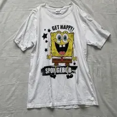 スポンジボブ Tシャツ カートゥーン アニメ 古着 Lサイズ ホワイト