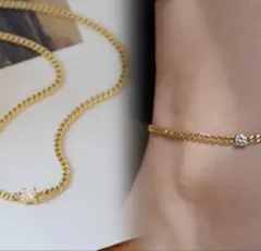 高級感✨1粒ダイヤ風 ゴールドチェーン アンクレット K18ゴールドメ
