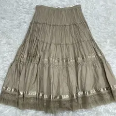 evercube L〜LL ベージュ フレアスカート ティアードデザイン　美品