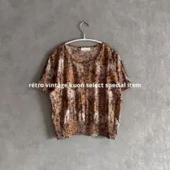 昭和レトロ総柄半袖ブラウス　ヴィンテージ　花柄プリーツトップス　古着mix
