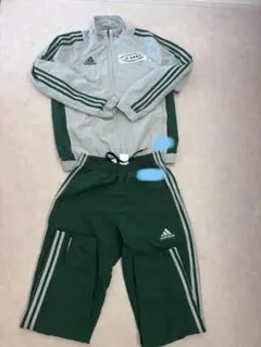 adidas アディダス ナイロンジャージ 上下セット セットアップ 緑×白 