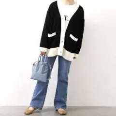 【 ジャーナルスタンダード 】　黒白　銀ボタン　ファンシー　ニット　カーディガン