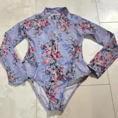 花柄長袖水着 女の子用 紫系パープル　長袖　フリル付き