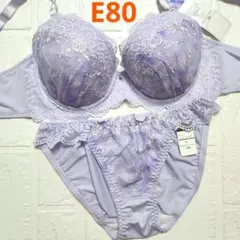 E80 新品未使用 ブラショーツセット3661 ラベンダー 花柄刺繍 レース