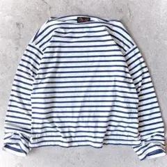 美品 ウティ Outil フランス製 長袖 ボーダー バスクシャツ 白ネイビー