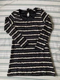 イングINGNI 黒レース白リボンの可愛い長袖チュニックささやかなスパンコール付