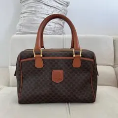 CELINE マカダムブラウン ドットパターン ハンドバッグ