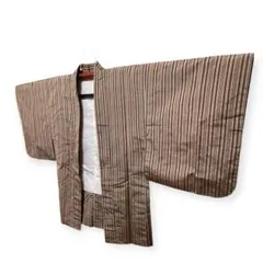 赤色✖️茶色 縞模様羽織 ストライプ 袷 ヴィンテージ 羽織紐付き