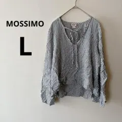 MOSSIMO 【L】 Vネック ストライプ ベルスリーブブラウス 白/紺のサムネイル