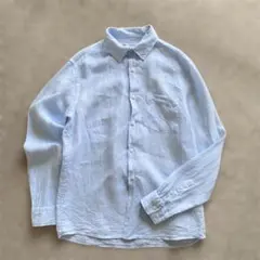 【美品】ZARA ザラ リネン100% 麻 長袖シャツ ライトブルー Mサイズ