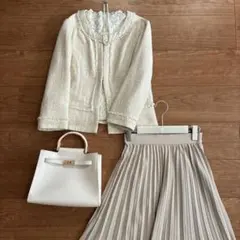 極美品　ノーカラーツイードジャケット セレモニー ママスーツ S 入学式　入園式