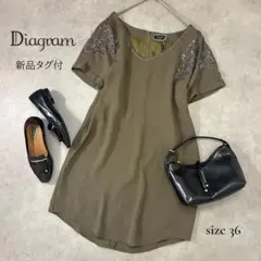 Diagram 新品タグ付 ビジュー刺繍ワンピース カーキ S相当 オケージョン