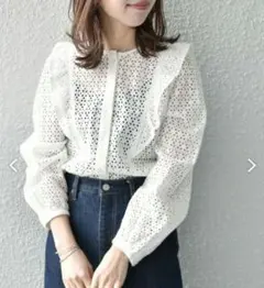 美品✨Spick&Span バテンレース前開きブラウス ホワイト 2025モデル