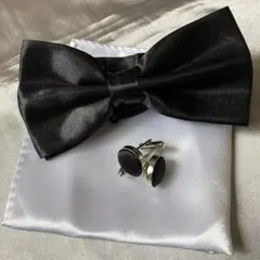 【N様専用】蝶ネクタイ 黒 カフス チーフ セット メンズ 結婚式 パーティー