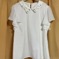 WILLSELECTION ビジュー付き 半袖ブラウス アイボリー Mサイズ