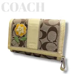 COACH コーチ 花柄 二つ折り財布 折財布 シグネチャー イエロー 金運